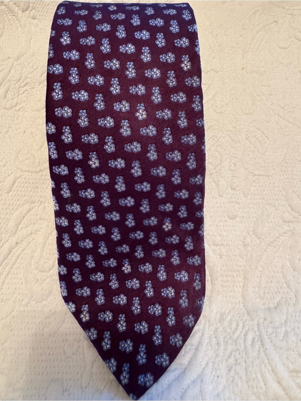 Brooks Brothers Burgundy Silk Tie with Light Blue Floral Motif Vintage X Long